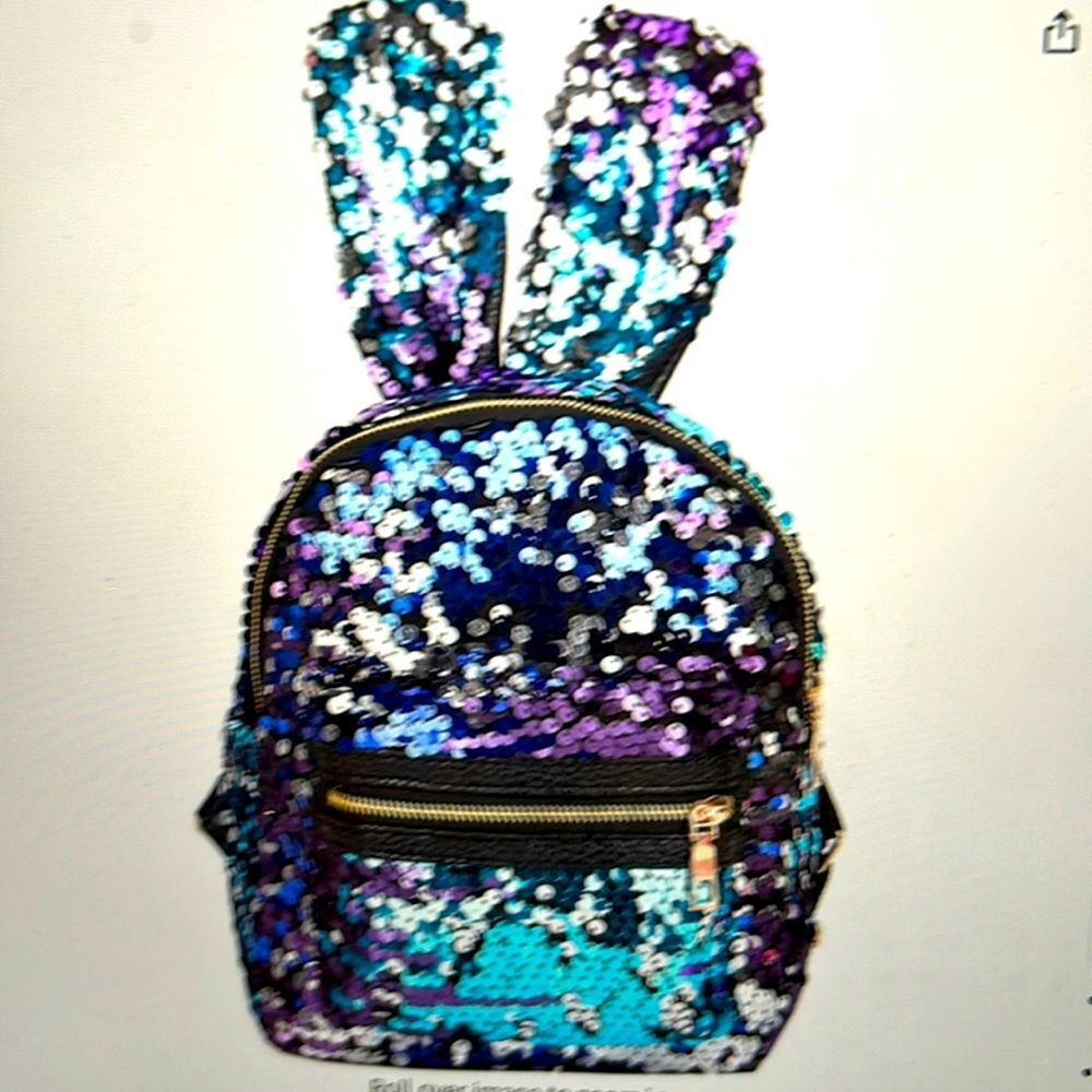 Girls Bunny Sequin Mini Backpack Purple Blue NWOT